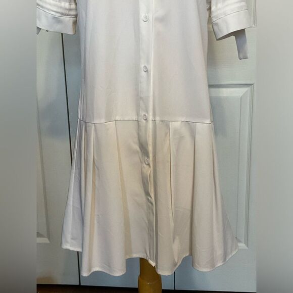 White Button Up Short Sleeve Ruffle Dress Large - Picture 3 of 6
